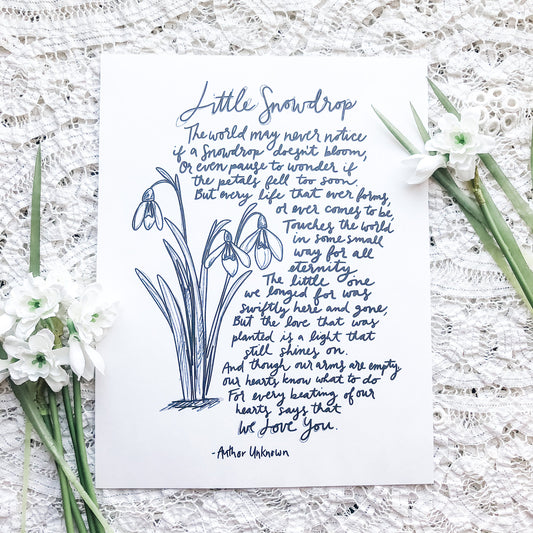 Little Snowdrop Poem, Miscarriage, Infant Loss, Printable Download