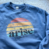Blue Arise sweatshirt with sunrise design