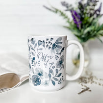 Floral mug with text Offer it up.