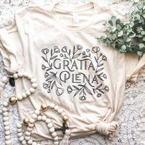 Gratia Plena t-shirt with floral design, image_6693bcfe