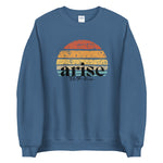 Indigo blue unisex crew neck sweatshirt with arise graphic