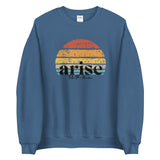 Indigo blue unisex crew neck sweatshirt with arise graphic