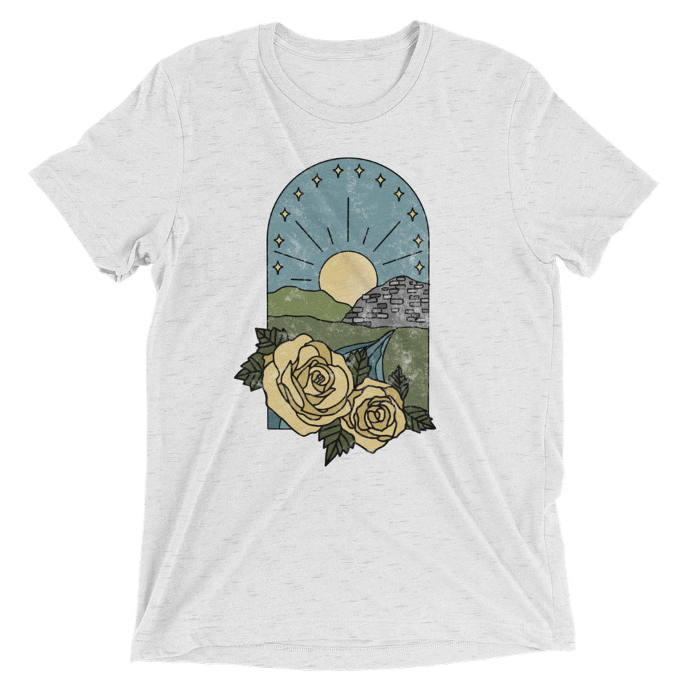 Vintage Our Lady of Lourdes Inspired Short sleeve triblend t-shirt